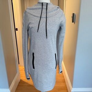 Athleta Light Grey and Black Hoodie Sweatshirt Dress